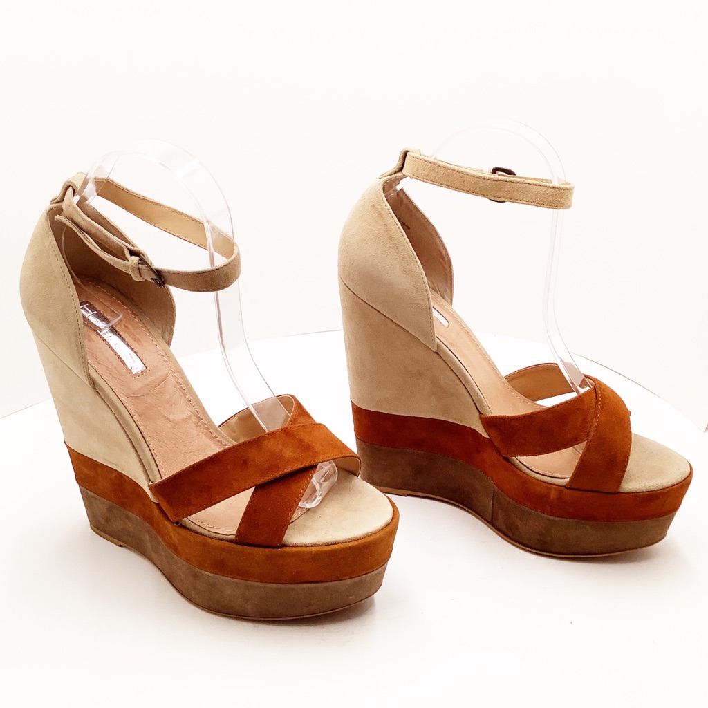 {H By Halston} Suede Wedge Platform Sandals